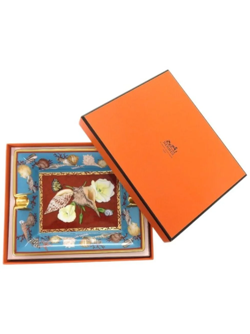 Hermes Ashtray Shelf Flower Monarch Porcelain Blue Accessory 0617